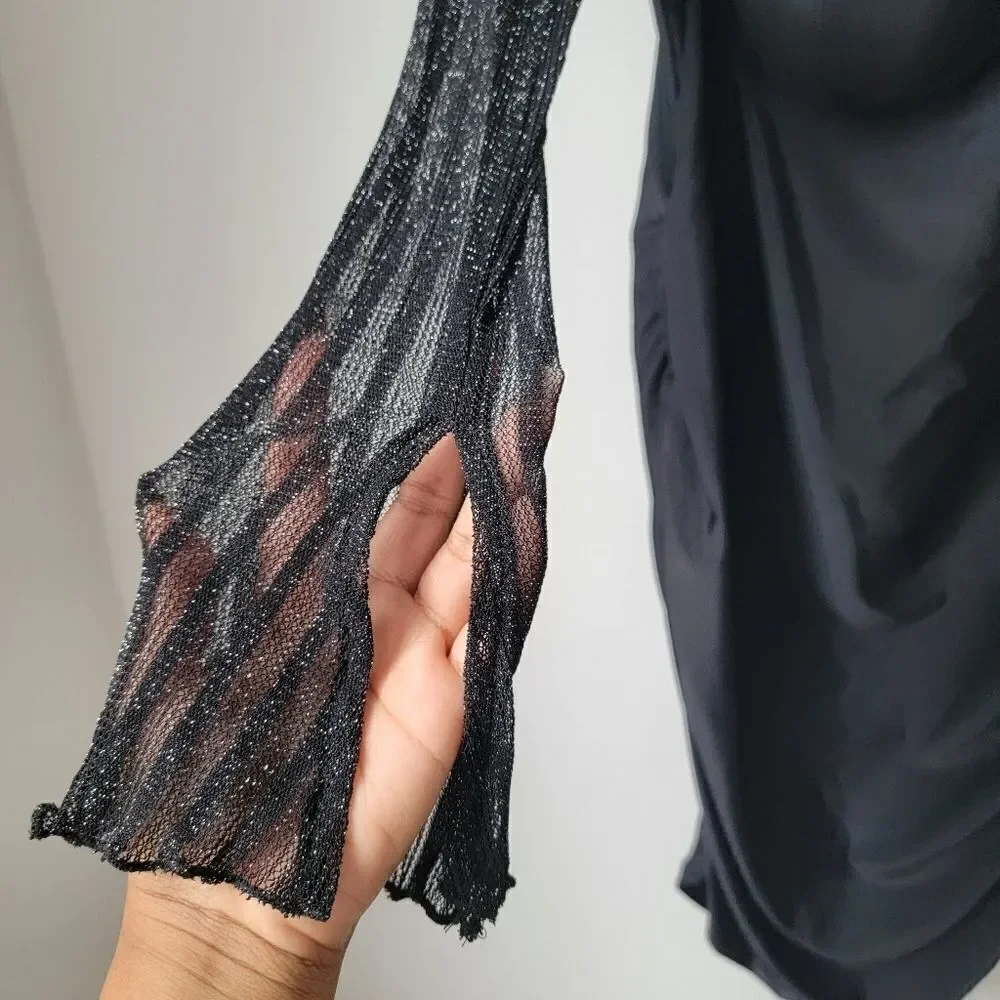 SHEIN CURVE Y2K Whimsigoth Dress Lace Mesh Bell Sleeves Witchy Bodycon Goblin